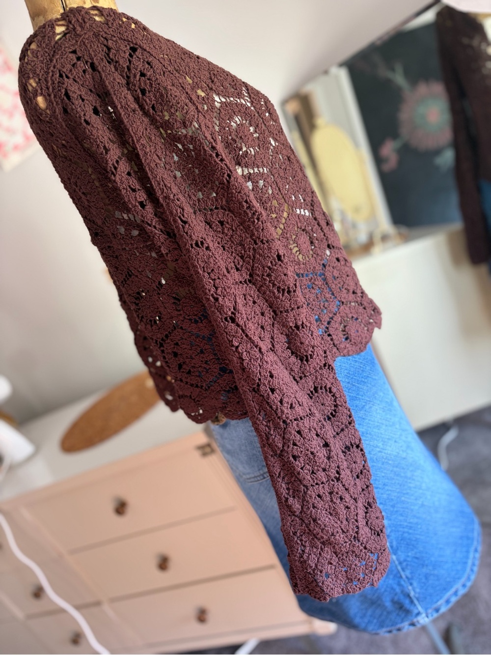 Rebellion Cropped Crochet Open Knit Cardigan - Picture 5 of 10